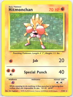 Hitmonchan 7/102 Holo Base Set - Pokemon Card - HP - Image 1