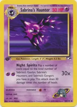 Pokemon Card - Gym Heroes 58/132 - SABRINA'S HAUNTER (uncommon) *1st Edition* NM - Image 1
