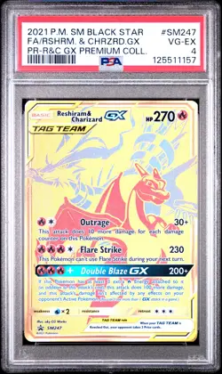 2021 POKEMON SM BLACK STAR PROMO #SM247 FULL ART/RESHIRAM & CHARIZARD GX PSA 4 - Image 1