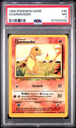1999 POKEMON BASE SET UNLIMITED #46 CHARMANDER PSA 7 - Image 1