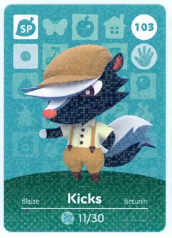 Kicks 103 - Holo Amiibo Card - Animal Crossing Series 2 - Authentic Nintendo SP - Image 1