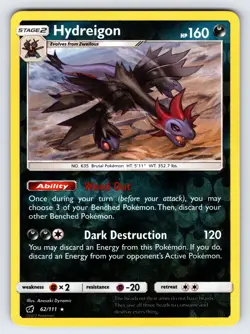 Hydreigon 62/111 2017 Crimson Invasion Pokemon Card TCG Nintendo Reverse Holo Nm - Image 1