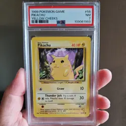 1999 POKEMON BASE SET UNLIMITED YELLOW CHEEKS #58 PIKACHU PSA 7 - Image 1