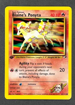 Blaine's Ponyta 63/132 1st Edition Common Gym Heroes Pokemon NM 2000 WOTC - Image 1