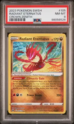 2023 POKEMON SWORD & SHIELD CROWN ZENITH #105 RADIANT ETERNATUS PSA 8 - Image 1