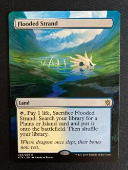 Flooded Strand (Khans of Tarkir MTG) ALTERED with extended art, hand painted! - Image 1