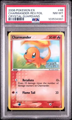 2006 POKEMON EX CRYSTAL GUARDIANS #48 CHARMANDER-REVERSE FOIL PSA 8 - Image 1