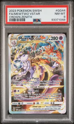 2023 POKEMON SWORD & SHIELD CROWN ZENITH #GG44 FULL ART/MEWTWO VSTAR PSA 8 - Image 1