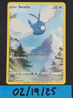 Swablu GG27/GG70 Crown Zenith: Galarian Gallery Pokemon TCG Near Mint NM - Image 1