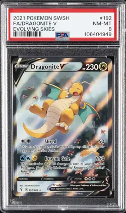 2021 POKEMON SWORD & SHIELD EVOLVING SKIES #192 FULL ART/DRAGONITE V PSA 8 - Image 1