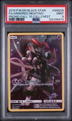 2019 POKEMON SM BLACK STAR PROMO #SM228 FULL ART/ARMORED MEWTWO PSA 9 (Q473 - Image 1