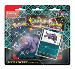 Paldean Fates Shiny Maschiff Pokemon S&V Tech Sticker Collection 3-Pack - Image 1