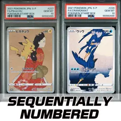 PSA 10 Pikachu 227/S-P Cramorant 226/S-P Sequential Set Stamp Box Pokemon Card - Image 1