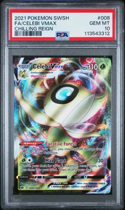 2021 POKEMON SWORD & SHIELD CHILLING REIGN #008 FULL ART/CELEBI VMAX PSA 10 - Image 1