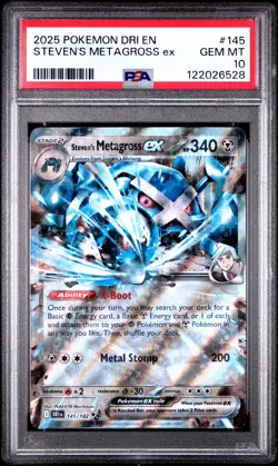 2025 POKEMON DRI EN-DESTINED RIVALS #145 STEVEN'S METAGROSS EX PSA 10 - Image 1