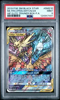 Pokemon Moltres Zapdos Articuno GX Full Art Hidden Fates Promo SM210 PSA 9 Mint - Image 1