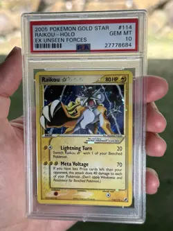 2005 POKEMON EX UNSEEN FORCES GOLD STAR #114 RAIKOU-HOLO PSA 10 - Image 2