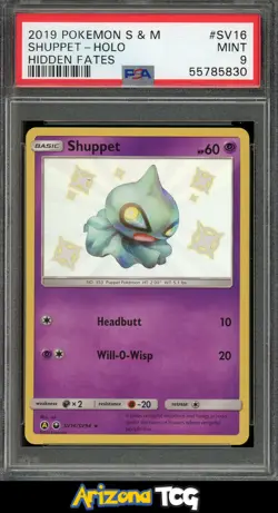 Pokemon 2019 Sun & Moon Hidden Fates Shiny Shuppet Holo Rare SV16 PSA 9 - Image 1