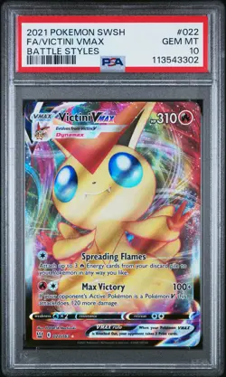 2021 POKEMON SWORD & SHIELD BATTLE STYLES #022 FULL ART/VICTINI VMAX PSA 10 - Image 1