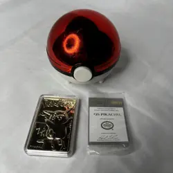 Pokemon Pikachu Burger King 23K Gold Plated Trading Card & Pokeball Vintage 1999 - Image 1