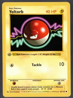 Voltorb Pokemon 1st Edition Base Set 67/102 LP-NM Non-Holo Shadowless Common - Image 1