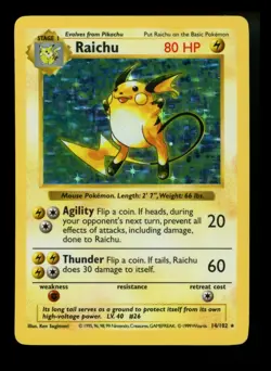 #2 SHADOWLESS Raichu 14/102 Base Set 1999 Holo Rare WOTC Pokemon Card TCG - Image 1