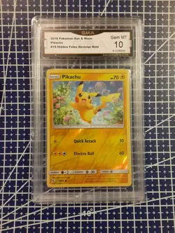 POKEMON SUN & MOON GMA 10 GEM MINT PIKACHU REVERSE HOLO 19/68 HIDDEN FATES 2019 - Image 2
