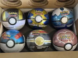 Pokeball Tin Set Of 6 With Display RARE BALLS RARE CARDS RARE CODES! New Sealed - Image 1