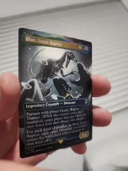 MTG Blue Loyal Raptor Borderless Foil Jurassic World Collection Card #8 - Image 3