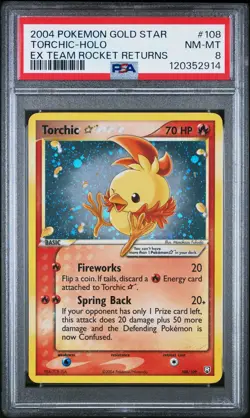 2004 POKEMON EX TEAM ROCKET RETURNS GOLD STAR #108 TORCHIC-HOLO PSA 8 - Image 1