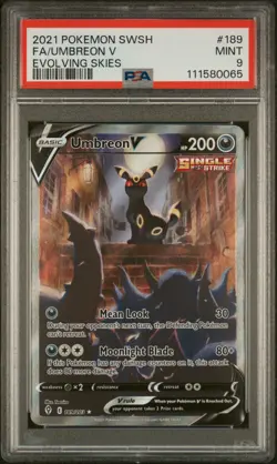 2021 POKEMON SWORD & SHIELD EVOLVING SKIES #189 FULL ART/UMBREON V PSA 9 - Image 1