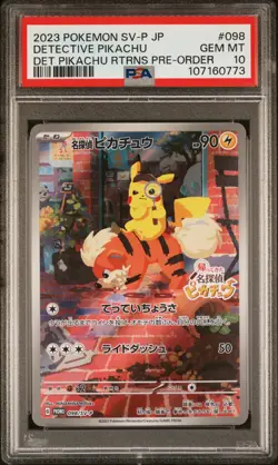 2023 POKEMON JAPANESE SV-P PROMO #098 DETECTIVE PIKACHU PSA 10 - Image 1