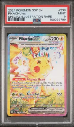 2024 POKEMON Sv08 SURGING SPARKS SIR PIKACHU EX 238/191 PSA 9 ENGLISH - Image 1