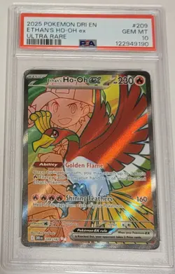 2025 POKEMON DESTINED RIVALS DRI EN #209/182 ETHAN'S HO-OH EX ULTRA RARE PSA 10 - Image 1