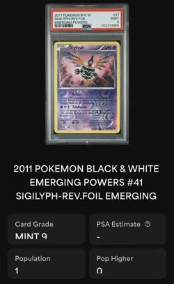 POP 1 Sigilyph 41/98 Emerging Powers Reverse Holo B & W Pokemon Card PSA 9 MINT - Image 3