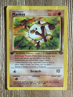 Mankey 1st Edition 55/64 Jungle Common Pokemon Vintage Card WOTC DMG 1999 - Image 1