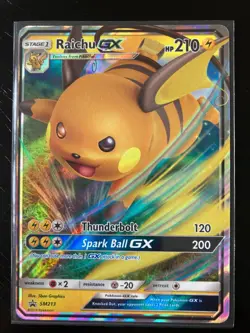 Raichu GX 2019 Hidden Fates Black Star Promo Full Art Pokemon Card SM213 + 100 R - Image 1