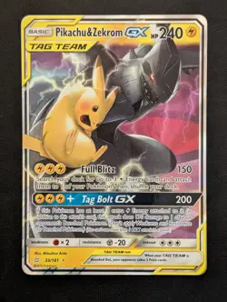 2019 Pokemon TCG Pikachu & Zekrom GX 33/181 Sun & Moon Team Up Ultra Rare Holo N - Image 1