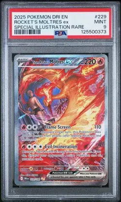 2025 POKEMON DRI EN-DESTINED RIVALS #229 ROCKET'S MOLTRES ex SIR PSA 9 MINT - Image 1