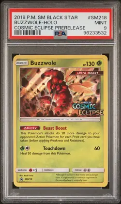 2019 POKEMON SM BLACK STAR PROMO COSMIC ECLIPSE PRERELEASE BUZZWOLE-HOLO PSA 9 - Image 1