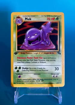 Muk 1st Edition Rare Pokemon Card Fossil Set 28/62 - LP Vintage 1999 TCG - Image 1