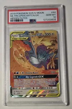 2019 Pokemon Sun & Moon Moltres Zapdos Articuno GX Hidden Fates 44/68 PSA 10 - Image 1