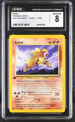 CGC 8 Entei 2001 Neo Revelation 1st Edition 17/64 Pokemon Card - Image 1
