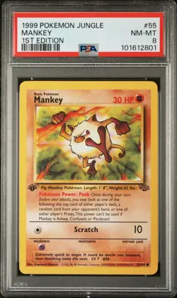 1999 POKEMON JUNGLE 1ST ED #55 MANKEY PSA 8 - Image 1