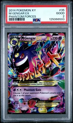 2014 POKEMON XY PHANTOM FORCES #35 M GENGAR EX CENTERED PSA 2 GOOD GD - Image 1