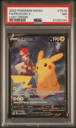 2022 POKEMON SWORD & SHIELD LOST ORIGIN #TG16 FULL ART/PIKACHU V PSA 7 - Image 1