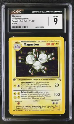 1999 Pokemon Fossil Magneton 1st Edition Holo #11/62 CGC 9 MINT - Image 1