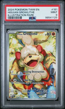 2024 POKEMON TWM EN-TWILIGHT MASQUERADE #181 HISUIAN GROWLITHE PSA 9 - Image 1