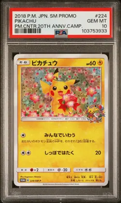 PSA 10 GEM MINT JAPANESE POKEMON 2018 PIKACHU 224/SM-P 20TH ANN PROMO - Image 1