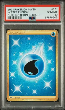 2021 POKEMON SWORD & SHIELD CHILLING REIGN SECRET #231 WATER ENERGY PSA 10 - Image 1